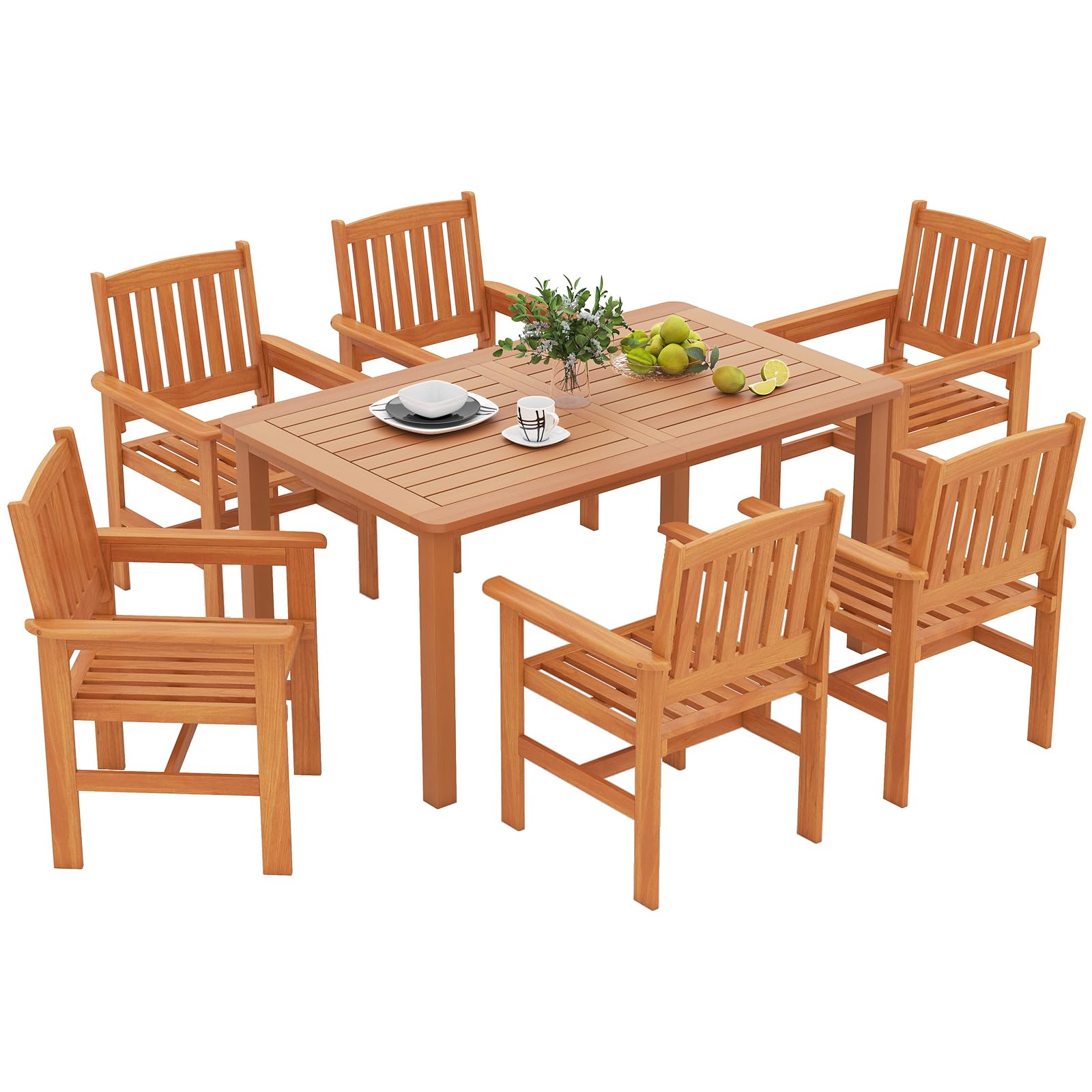 Tangkula 7 Piece Patio Wood Dining Table Set